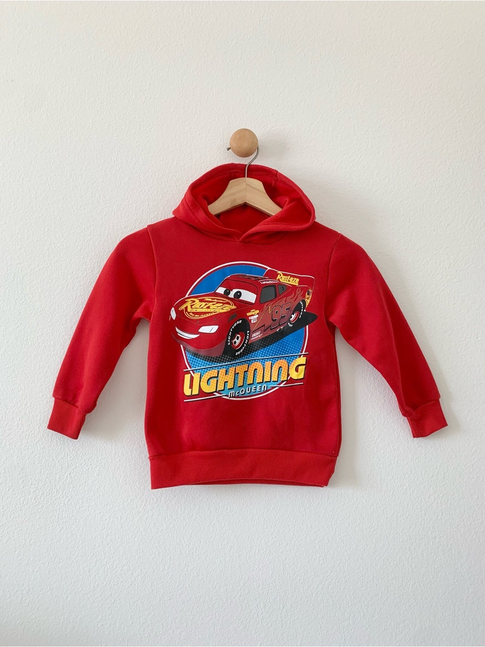 Disney Cars Lightning Mcqueen Red Hoodie Jacket Sweatshirt Kids Size 5